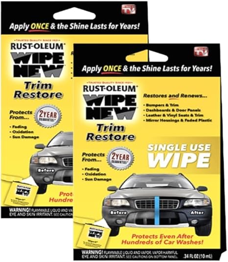 Wipe New Dashboard Bumper Car Interior Exterior and Auto Trim Restorer- Pack of 2