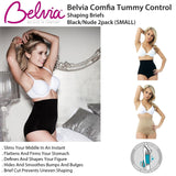 Belvia Comfia Tummy Control Shaping Briefs - Black/Nude 2-Pack (Small)