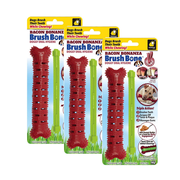 BrushBone - Dog Toothbrush Bone - Bacon Bonanza - Three Pack