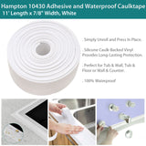 Hampton 10430 Adhesive and Waterproof Caulktape, 11' Length x 7/8" Width, White