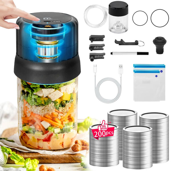 Electric Mason Jar Vacuum Sealer Cordless 200Pcs Wide Mouth