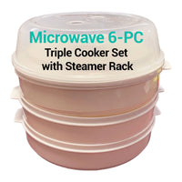 Microwave 6-PC Triple Cooker Set with Steamer Rack