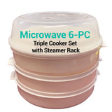 Microwave 6-PC Triple Cooker Set with Steamer Rack