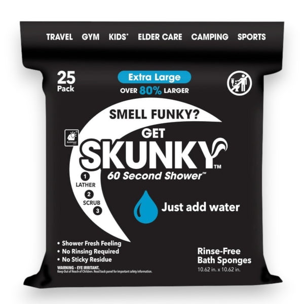 Skunky XL No-Rinse Bathing Wipes – Fast & Easy Shower-Free Cleaning, 25 Count