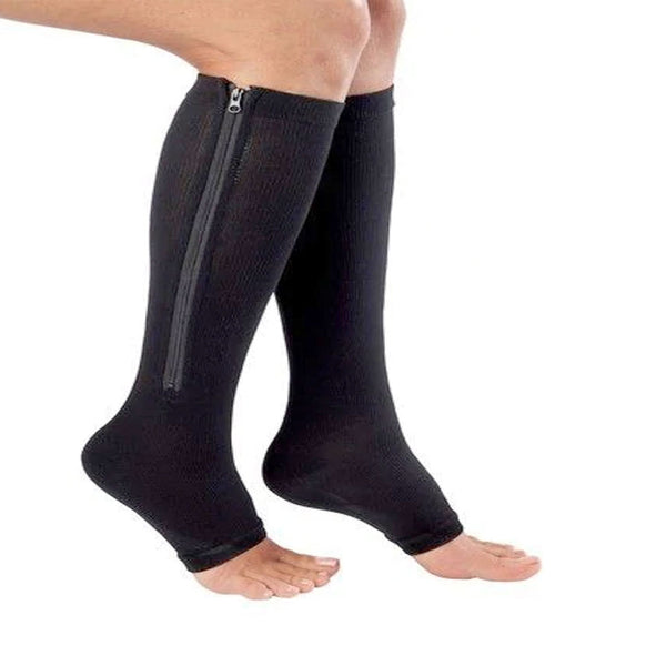 Compression Zipper Socks, Black- Small